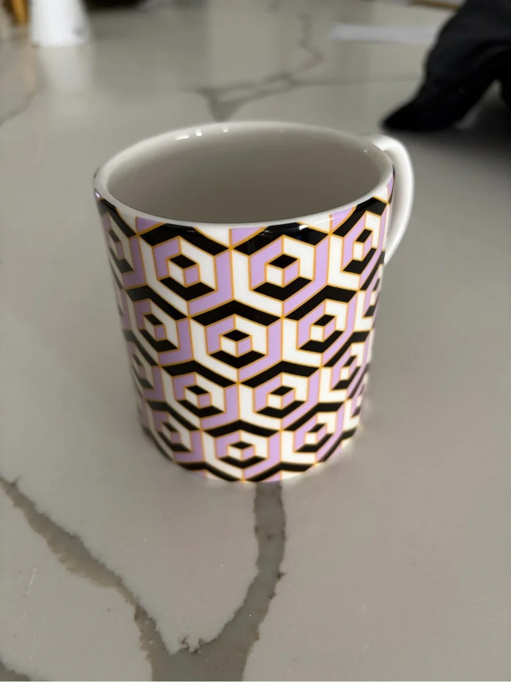 Jonathan Adler Pink, Black & Gold Hexagon Ceramic Mug